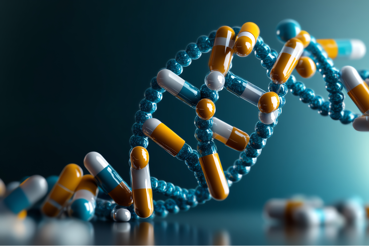 A creative image of pills forming a DNA helix